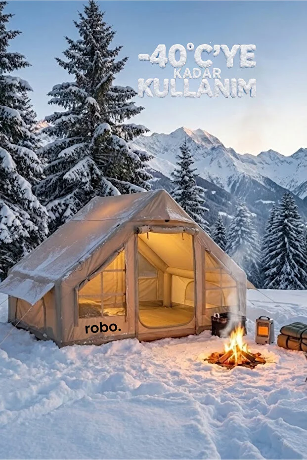 ROBO 6 Kişilik 4 Mevsim Şişme Kamp Çadırı (Oxford 210T UPF>40 Kumaş, -40 °C'ye Kadar Kullanım)